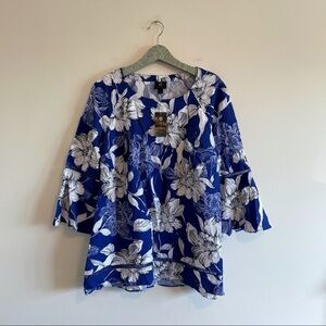 NWT JM Collection Blue Floral Crepe Top
